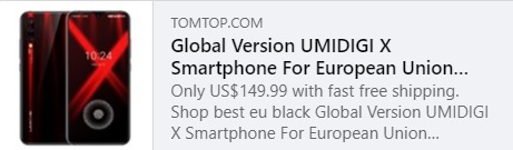 用于欧盟国家的全球版本UMIDIGI X智能手机价格：$ 149.99